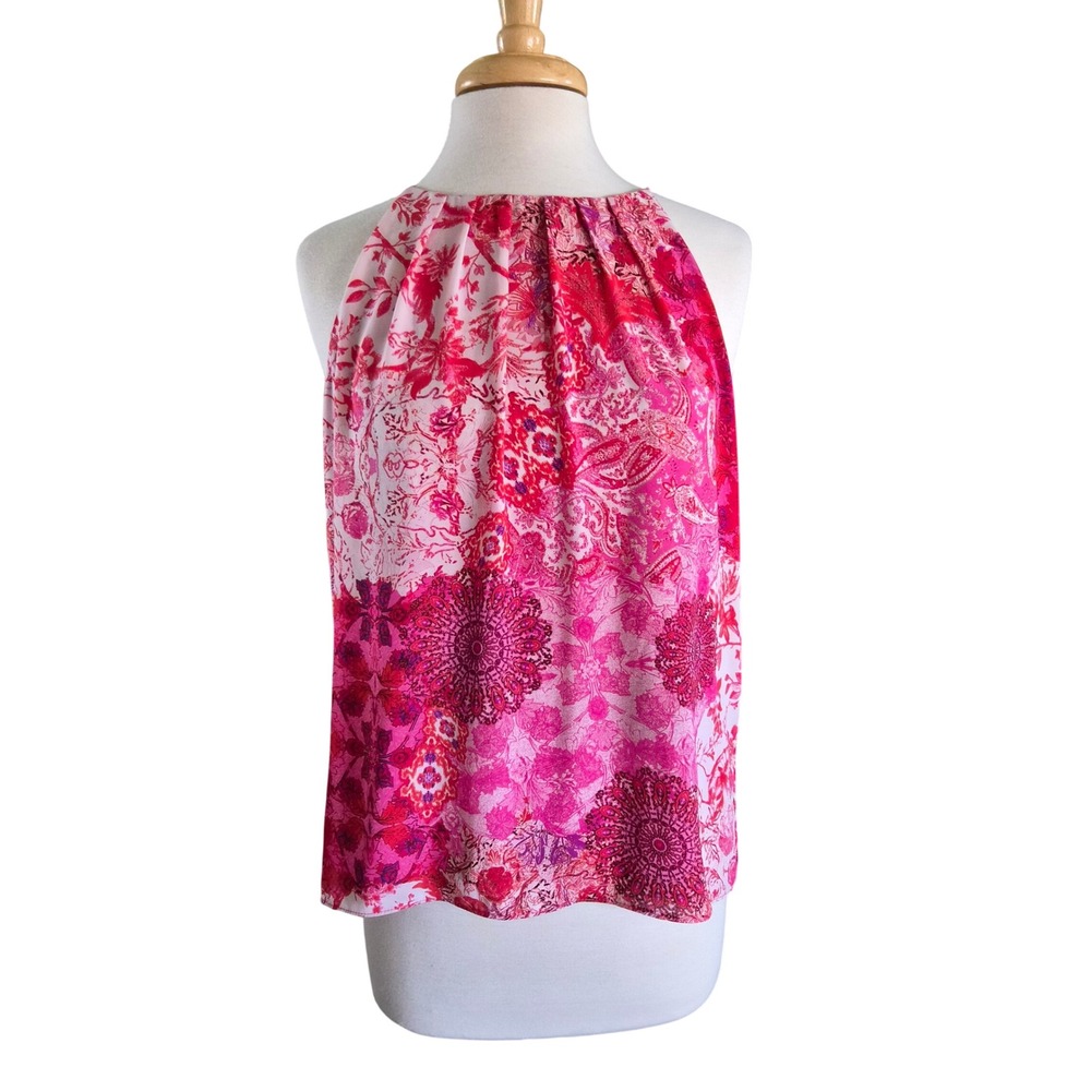 Violet +‎ Claire Pink Paisley Floral Halter Top Sleeveless Blouse Boho Magenta M